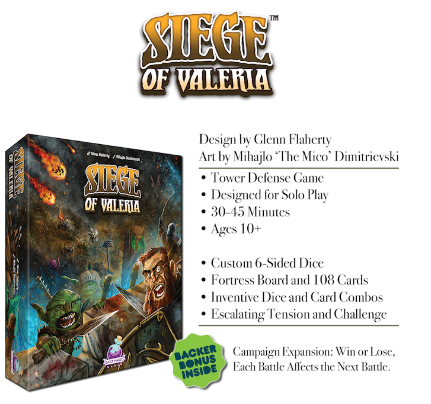 Thrones of Valeria, Dice Kingdoms of Valeria , and Siege of